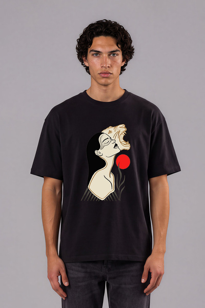 VSRN Tricou supradimensionat negru cu imprimeu frontal Kaplan Spirit pentru f...