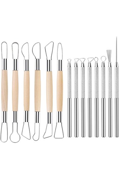Generic 14 Pcs Ceramic Pottery Clay Ribbon Sculpting Tool Kit with Feather Wi...