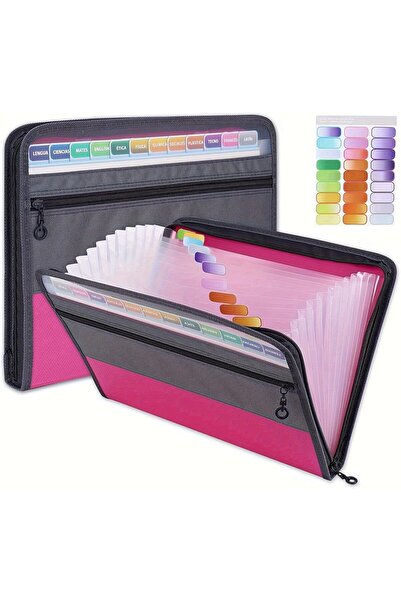 Generic Expanding File Folder with 13 Pockets,A4 Paper File Folder with Zippe...
