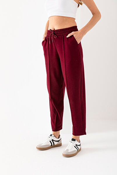 OLİZZA Women's Burgundy Balloon Fit High Waist Trendy Casual Modal Fabric Rib...
