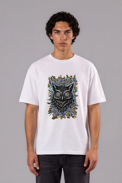 VSRN Tricou supradimensionat alb cu imprimeu frontal Hipnotic Owl Design