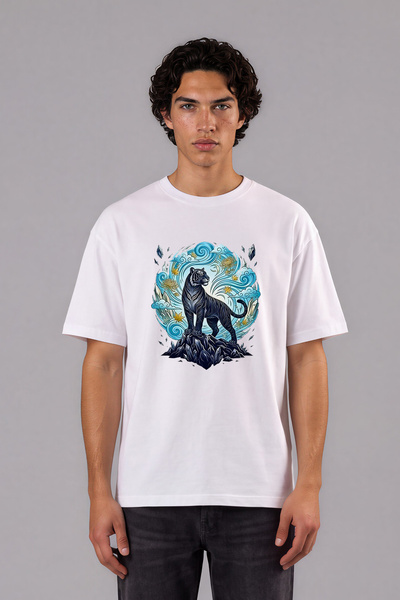 VSRN Tricou supradimensionat alb cu imprimeu frontal Tiger Design on Rocks