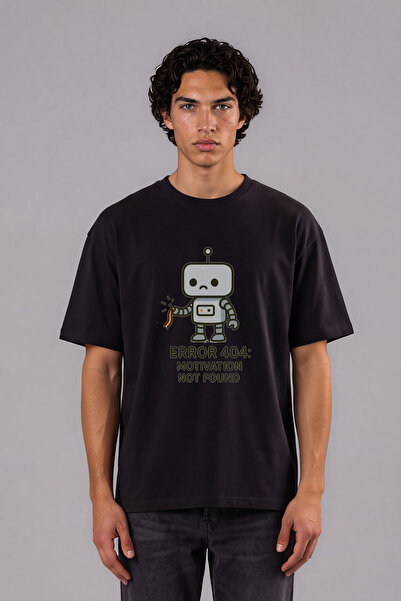 VSRN Tricou oversize negru cu imprimeu frontal Motivație Not Found Design