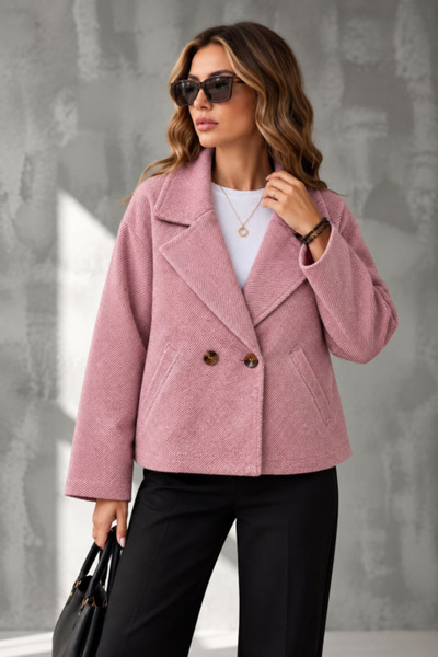 Şeker Portakalım Double-breasted collar striped patterned unlined cashmere fa...