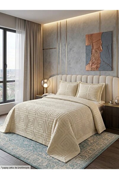 miar home perde tekstil Premium Kabartma Dokulu Royal Model Çift Kişilik Yata...