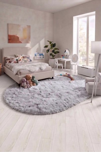 SOFT DECOR Gri Kaymaz Taban Peluş Oval Kesim Çocuk odası Tozumaz Yumuşak Doku...