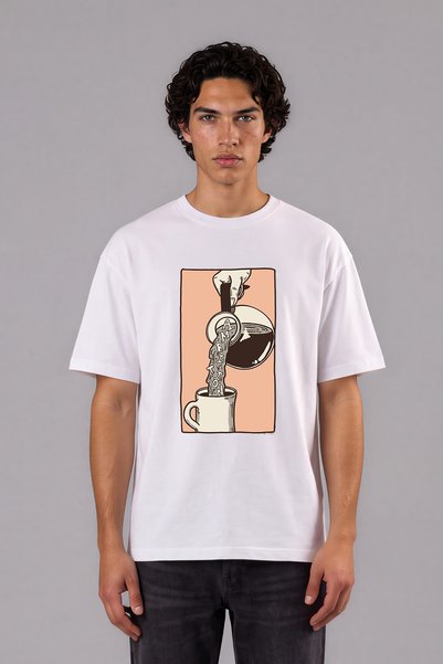 VSRN Tricou oversize alb cu imprimeu frontal My Love Coffee Design