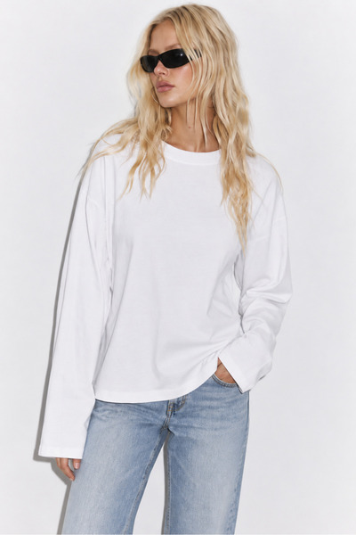World Fashion Trends Oversize Uzun Kollu Üç İplik Sweatshirt – Ekru