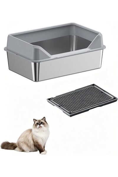 Generic Stainless Steel Cat Litter Box Metal Litter Pan Tray with High Wall P...