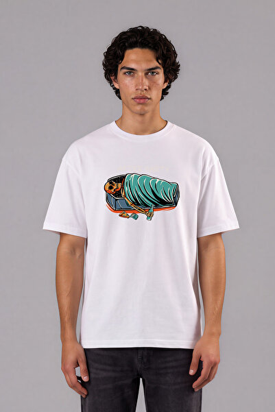 VSRN Tricou oversize alb cu imprimeu frontal After Party Design