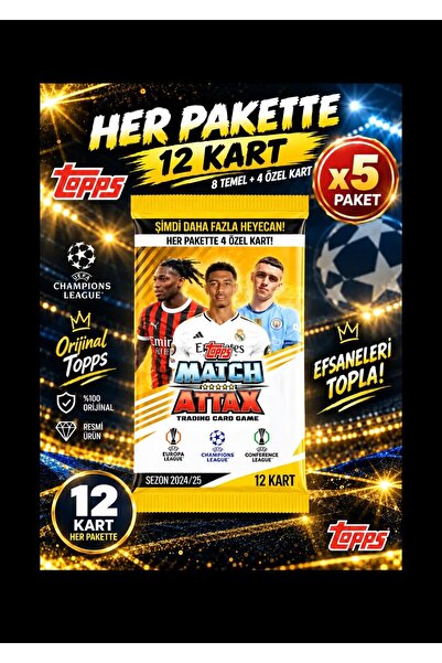 Topps Match Attax 2024/2025 - 5'li Paket (Her Paket > 8 Base Card + 4 Special Card içerir)