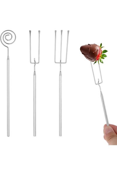 Generic 3 قطع أدوات غمس الشوكولاتة، شوكات وملعقة فوندو من الفولاذ المقاوم للص...