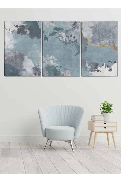 ALAYRA International Set of 3 Framed Canvas Wall Art Inkwork Abstract Paintin...