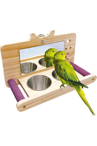 Generic Bird Toy Parrot Perch, Parrot Cage Swing with Mirror and Feeding Cups...