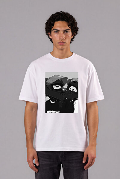 VSRN Motorcycle Lovers Design Pre-Printed White Oversize t Shirt