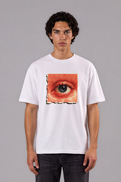 VSRN Tricou oversize alb cu design tip fragment de hârtie, imprimat pe față