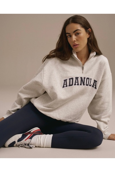 Adanola Relaxed Quarter Zip Sweatshirt - Light Grey Melange