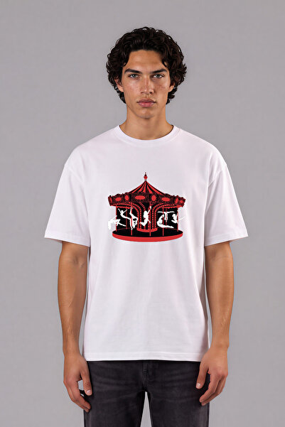 VSRN Tricou alb oversize cu imprimeu frontal Kadınlı Karınca Design