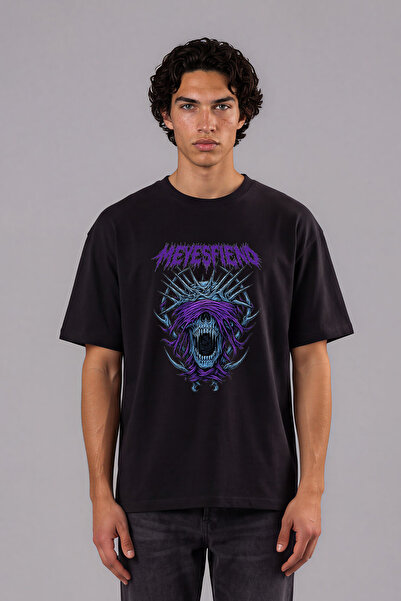 VSRN Tricou oversize negru cu imprimeu frontal Meyesfien Design