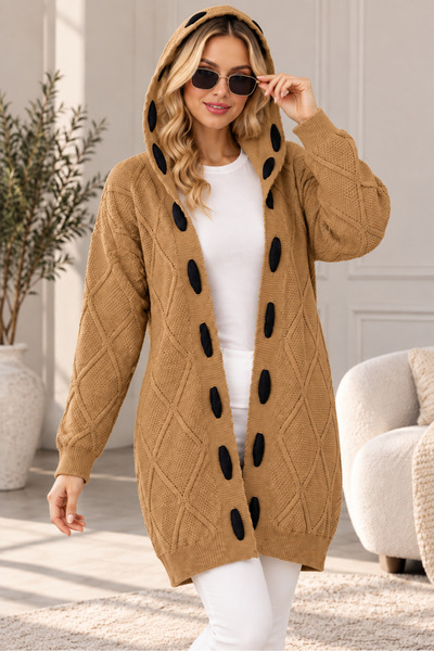 AQE FASHION Γυναικεία ζακέτα με κουκούλα, μακρυμάνικη, χωρίς κλείσιμο, με δια...