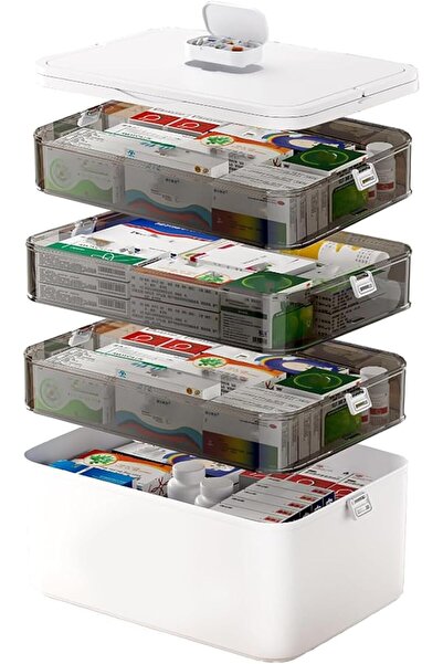 Generic منظم أدوية بأربعة طبقات، منظم أدوية كبير السعة، صندوق أدوية محمول مع ...