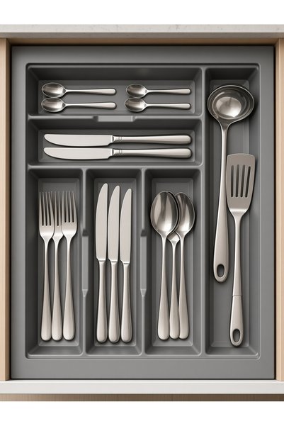 GörSeç 37*49 cm Elit Modern Gri Mutfak Düzenleyici (33*40) a kadar kesebilirsiniz. Çekmece İçi Organizer Dolap Içi Organizer Çekmece İçi Kaşıklık Kepçelik Düzenleyici