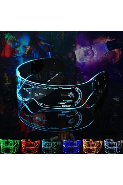 Generic LED Light Up Glasses, 7 Colors 4 Modes, Cyberpunk Party Visor