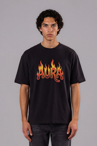 VSRN Tricou oversize negru cu imprimeu frontal Aura Alevli Design