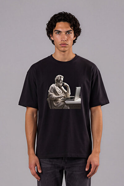 VSRN Thoughtful Man Design Pre-Printed Black Oversize T-Shirt