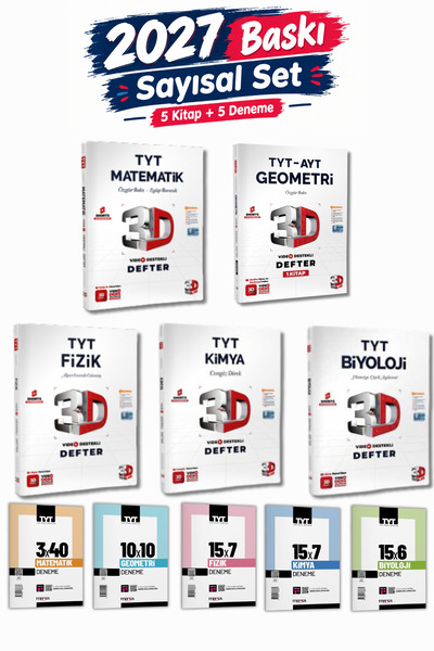 3D Yayınları 2027 TYT Sayısal Tüm Dersler Video Destekli Defter Seti + 5 Adet...