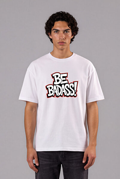 VSRN Tricou supradimensionat alb cu imprimeu frontal Be Badass Design