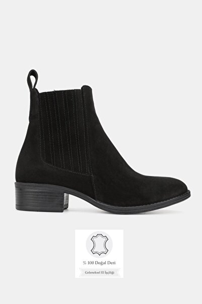 TUNAELLİ Women's Black Suede Genuine Leather Chelsea Boots & Booties, Size 36-41