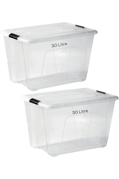 Generic HOOJO® 30L Clear Storage Boxes with Lockable Lid – Pack of 2 Transpar...