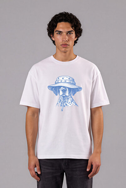 VSRN Tricou supradimensionat alb cu imprimeu frontal Blue Dog Design