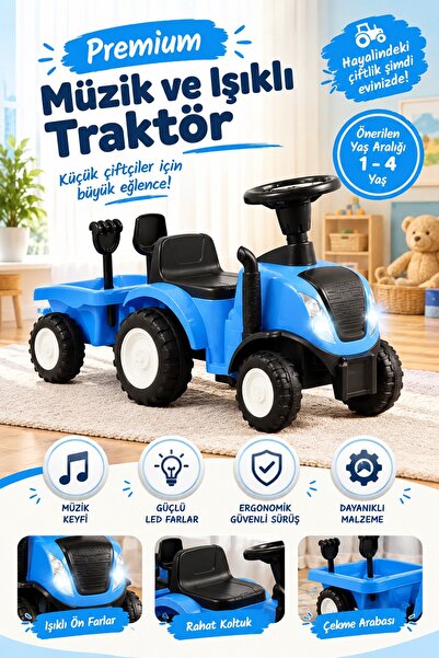 POZART İlk Arabam İttirmeli Traktör Römorklu Işıklı Müzikli Binbin Bingit İtt...