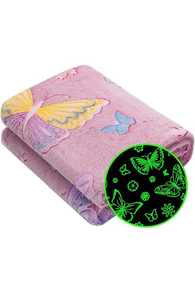 Generic Glow in The Dark Butterfly Blanket for Girls, Soft Fuzzy Throw Blanke...