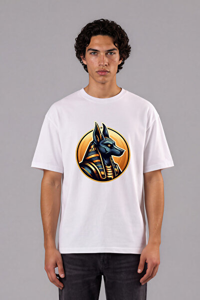 VSRN Egiptul Antic 1 Tricou supradimensionat alb cu imprimeu frontal