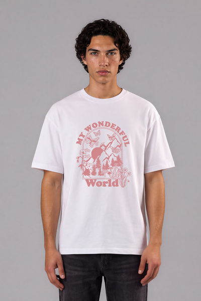 VSRN Tricou oversize alb cu imprimeu frontal My Wrld Design
