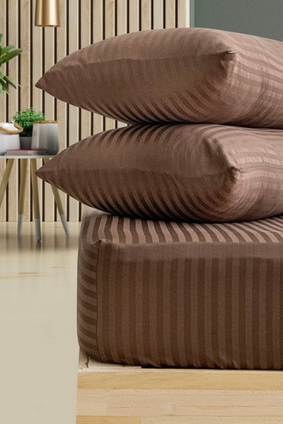 CAQQA Striped Satin 2 Pieces 50X70 cm Brown Pillowcases