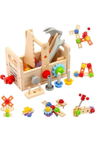 Generic Wooden Kids Tool Set Boys Girls Toys, 29 Pcs STEM Montessori Wooden T...