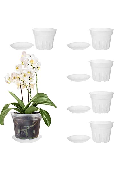 Generic Clear Orchid Pot Set, 5 Pack 5.5'' Plastic Orchid Pots with Hole & Sa...
