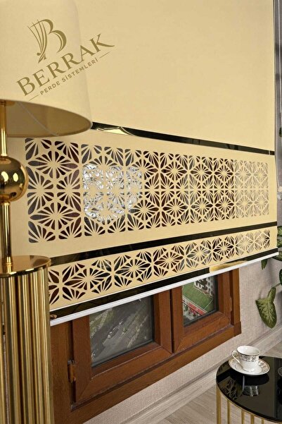 BerrakPerde Luxury Gold Sarı Renk Çift sıra Lazer desen Gold çıtalı Avangart ...
