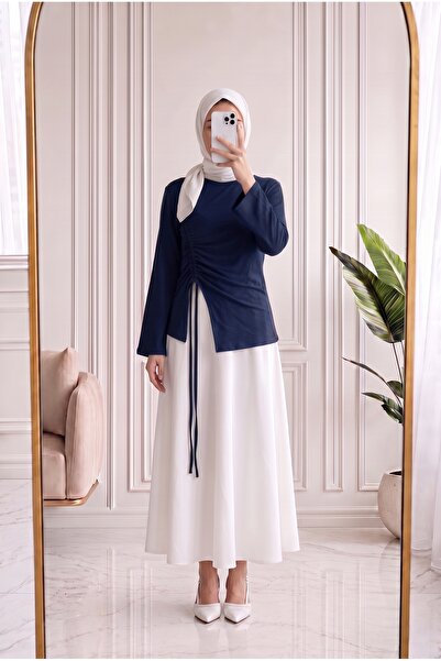 Holehola بلوزة أرمينا بأكمام واسعة ورباطات-SS13231 أزرق داكن