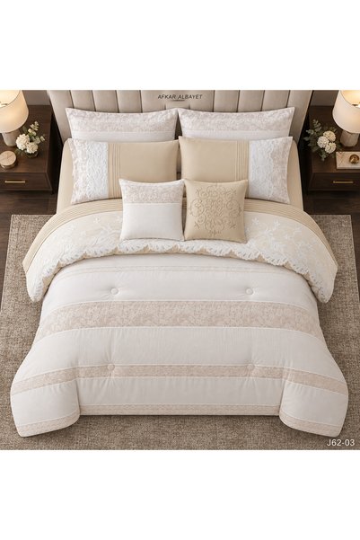 Afkar Albayet Luxury Jacquard Bridal Nefrane Bedspread 8 Pieces - Filled Duvet and Elastic Fitted Sheet