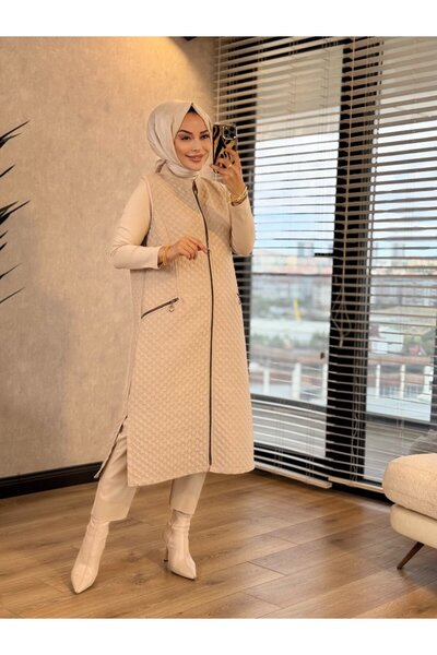 Taşpınar 26452 Petek Desen Kapitone Yelek Bej