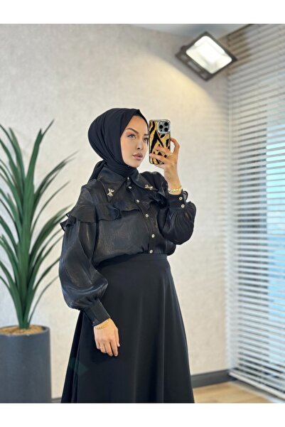 ORHAN STORE 15-1036 Robası Fırfırlı Gömlek Siyah