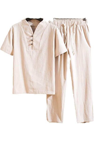 Generic Men Tracksuit 2 Piece Set Summer Solid Sportwear Male Hawaiian Suit S...