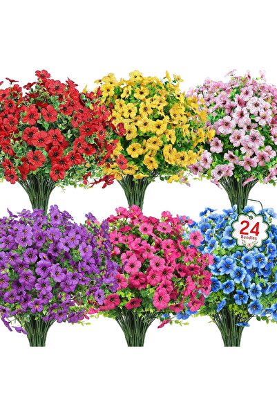 Generic 24 قطعة من الزهور الاصطناعية للاستخدام الداخلي والخارجي، نباتات مزيفة...