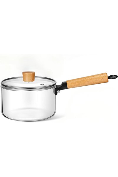 Generic Heat Resistant Glass Cooking Pot with Lid and Handle, 60 oz Clear Gla...