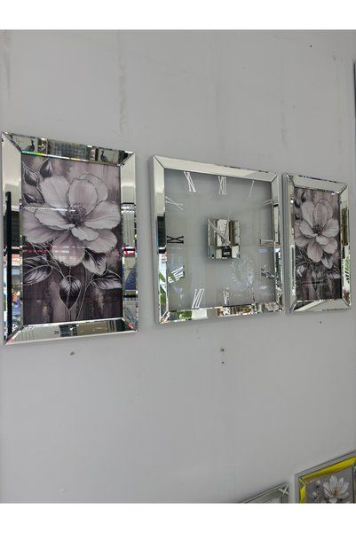 Genel Markalar AYNALI ŞEFAF SAAT İKİ ADET BEYAZGÜL TABLO 40X60CM TABLO 60X60C...